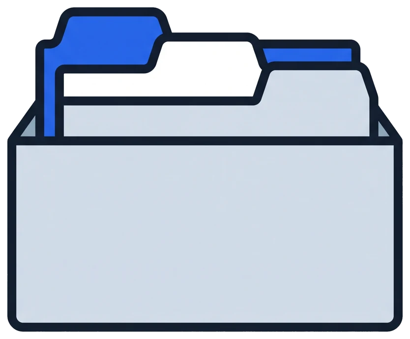 A card index box with tabbed dividers