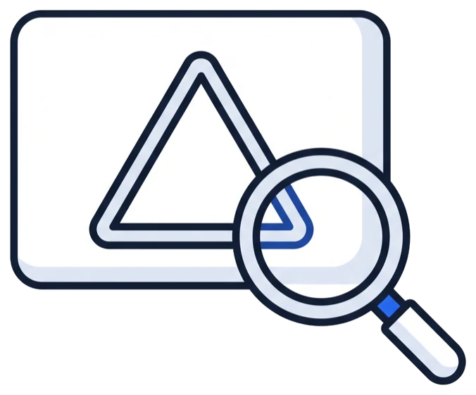 An error card carrying a warning triangle, under a magnifying glass
