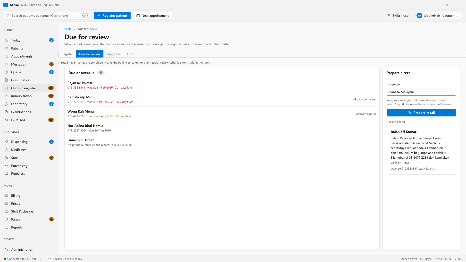The Due for review tab. Most overdue at the top, and no condition anywhere on it.