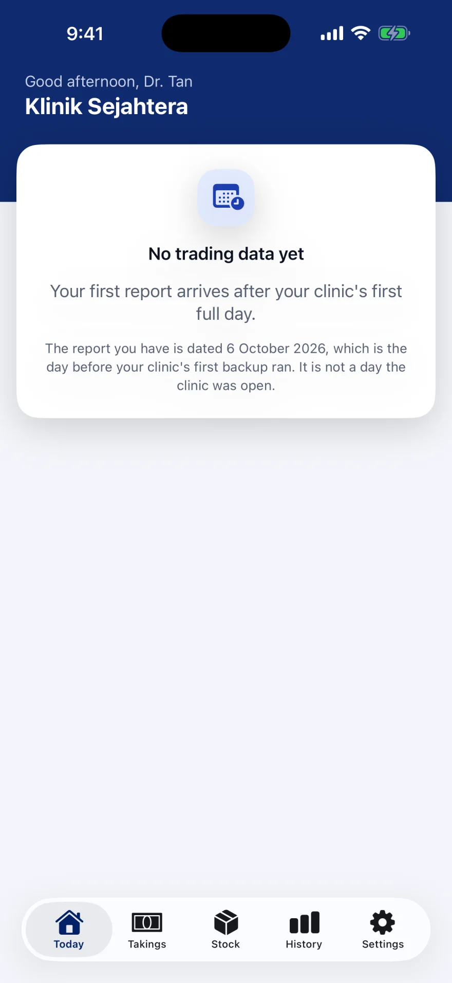 Belum ada data urus niaga. Ditunjukkan sejurus selepas klinik mula menggunakan Klinira.